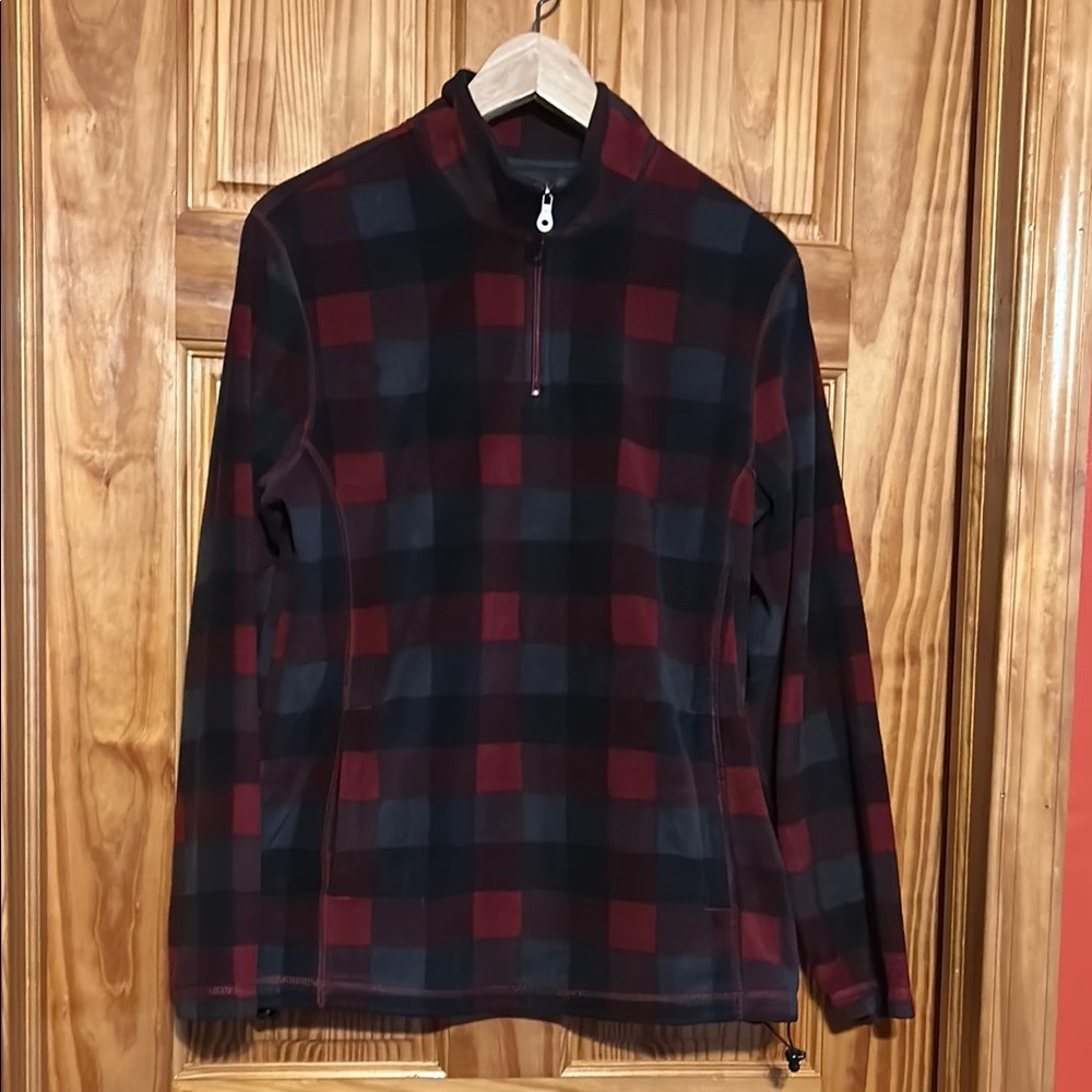 Croft & Barrow Zip-Up Pullover Fleece Sweater - Red/Black/Grey